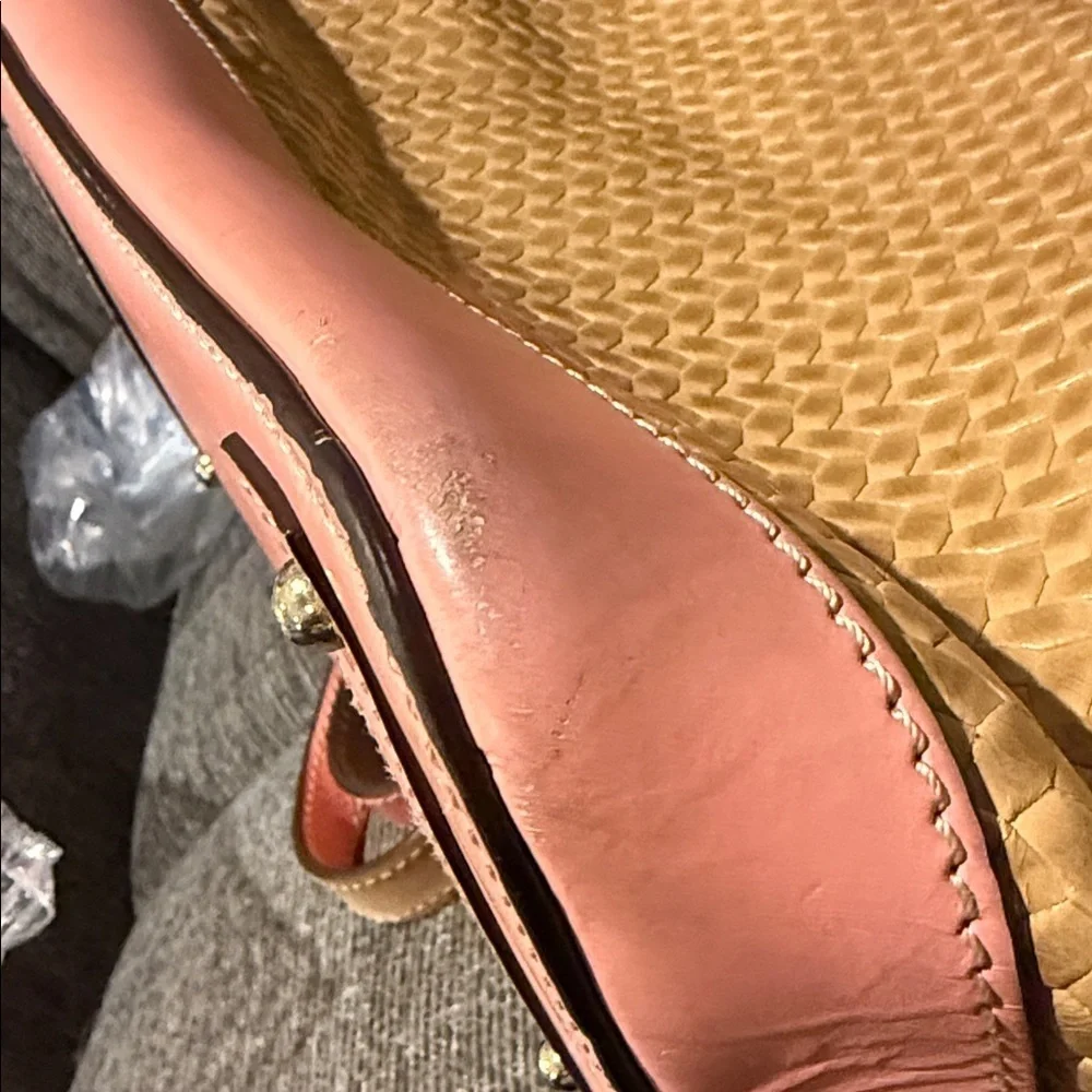 Dooney and Bourke Pink Tan Women's Handbag rare straw tote designer vintage bag